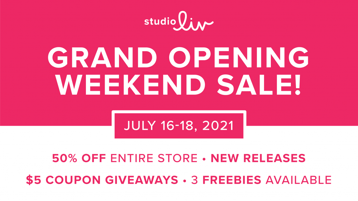 Grand Opening Weekend Sale! July 16-18, 2021. 50% off entire store, new releases, $5 coupon giveaways, and 3 freebies available.