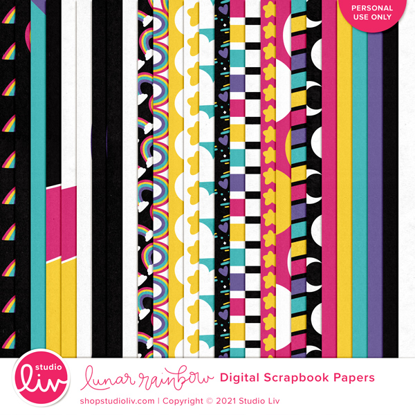 Lunar Rainbow Digital Scrapbook Papers preview