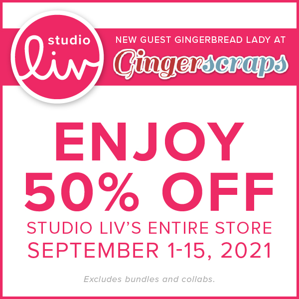 Studio Liv new guest GingerBread Lady at GingerScraps. Enjoy 50% off Studio Liv's entire store September 1-15, 2021. Bundles and collabs excluded.