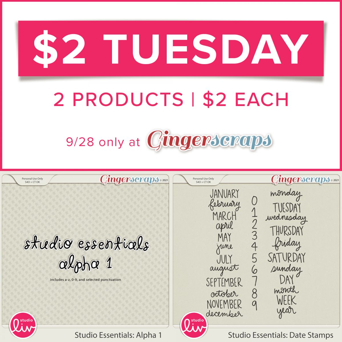 $2 Tuesday | Studio Essentials: Alpha 1 and Date Stamps