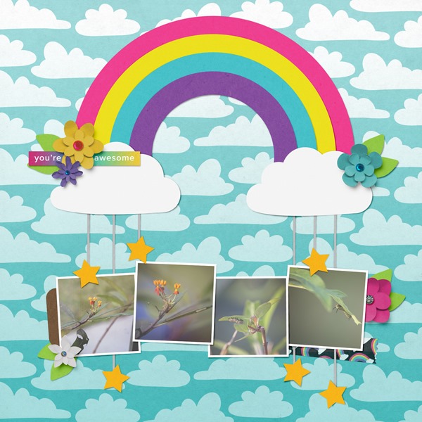 Example by Brenda. Rainbow motif with photos of caterpillars.