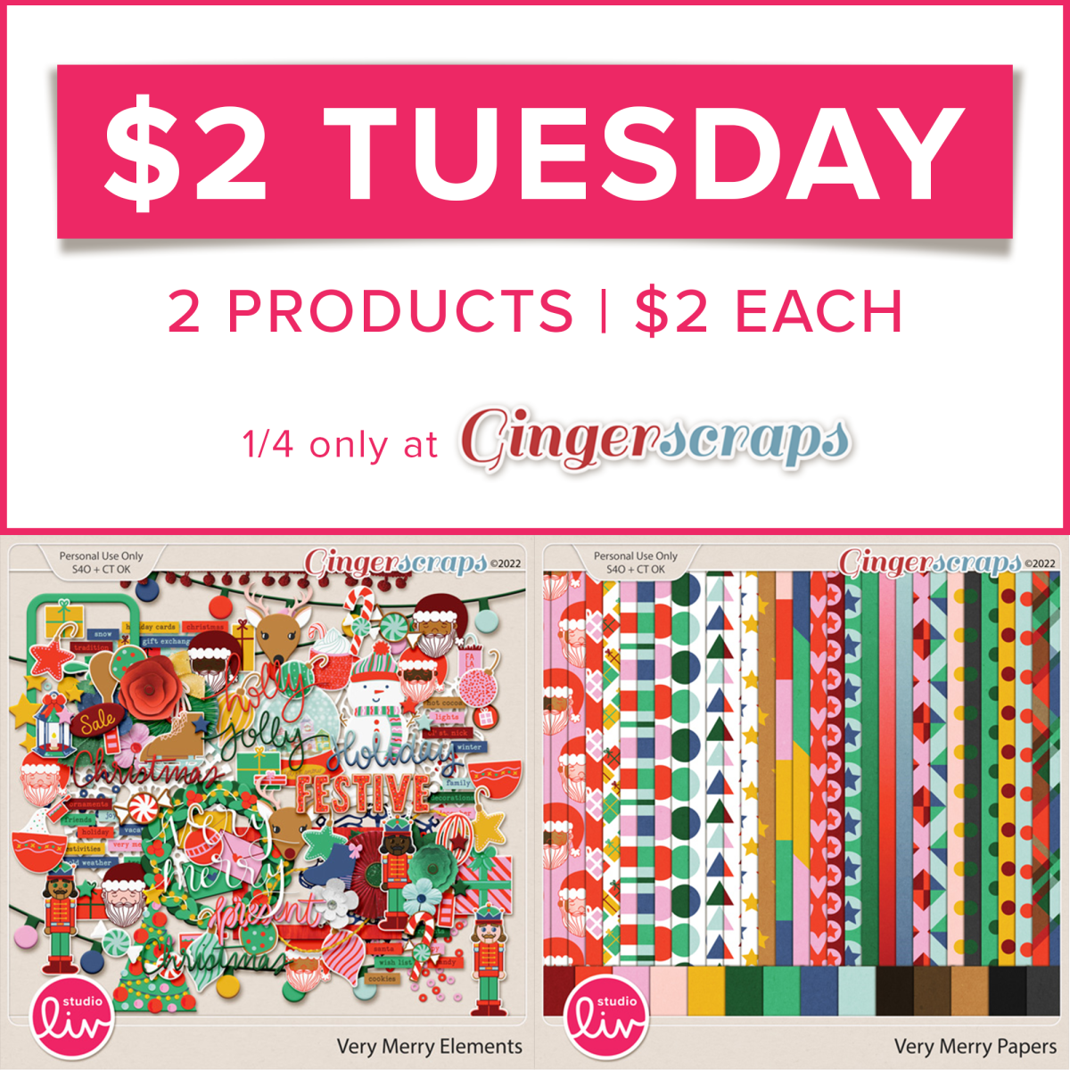 $2 Tuesday | Very Merry Elements and Papers